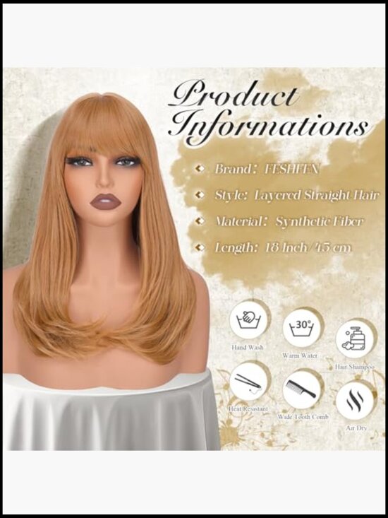 Synthetic Long Wig with Bangs Layered Straight Heat Resistant Daily Party main image 6
